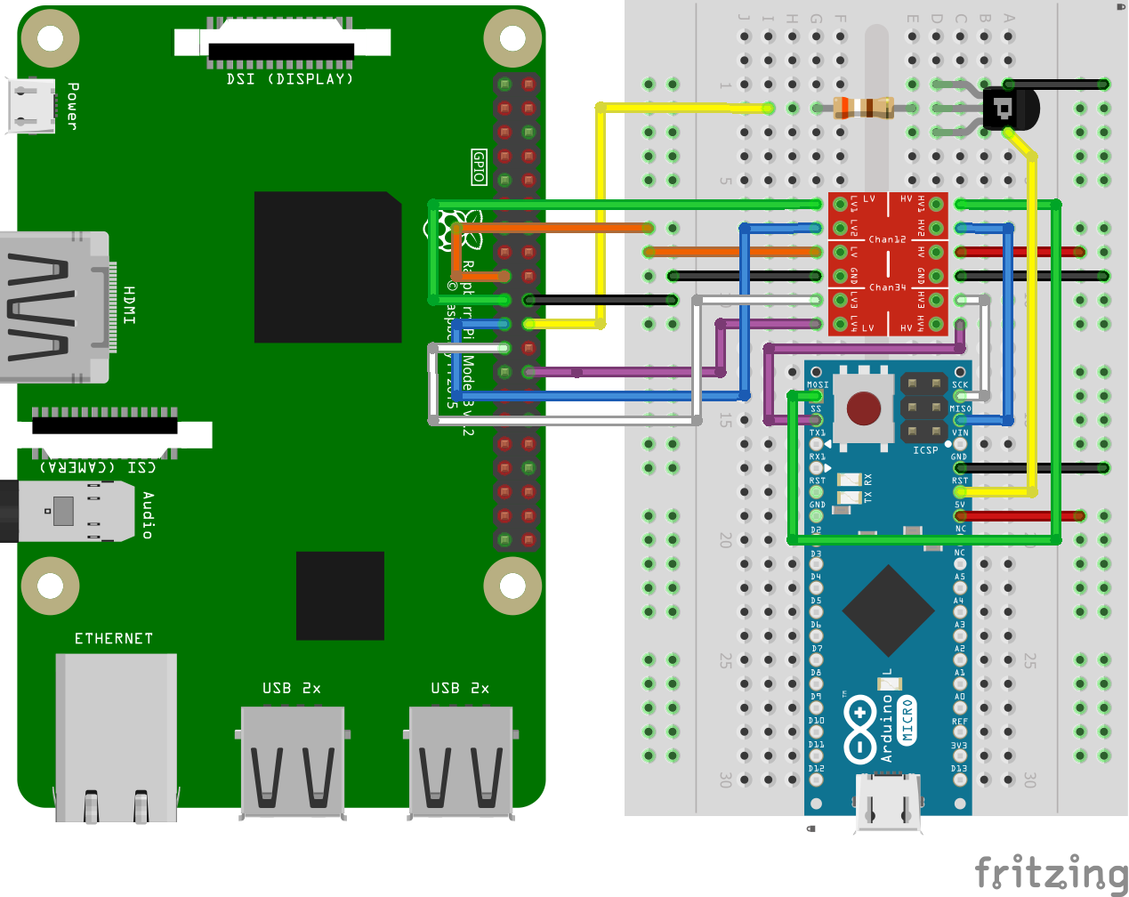 Diagram of the Arduino SPI wiring for HID keyboard and mouse.